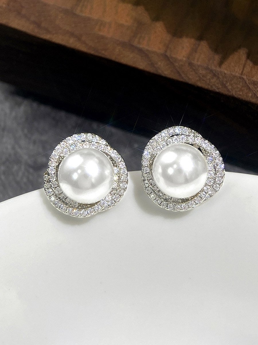 Silver Pearl Stud Earrings