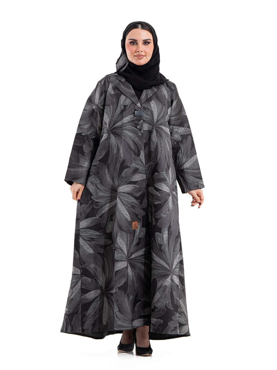 Grey Floral Print Blazer Abaya