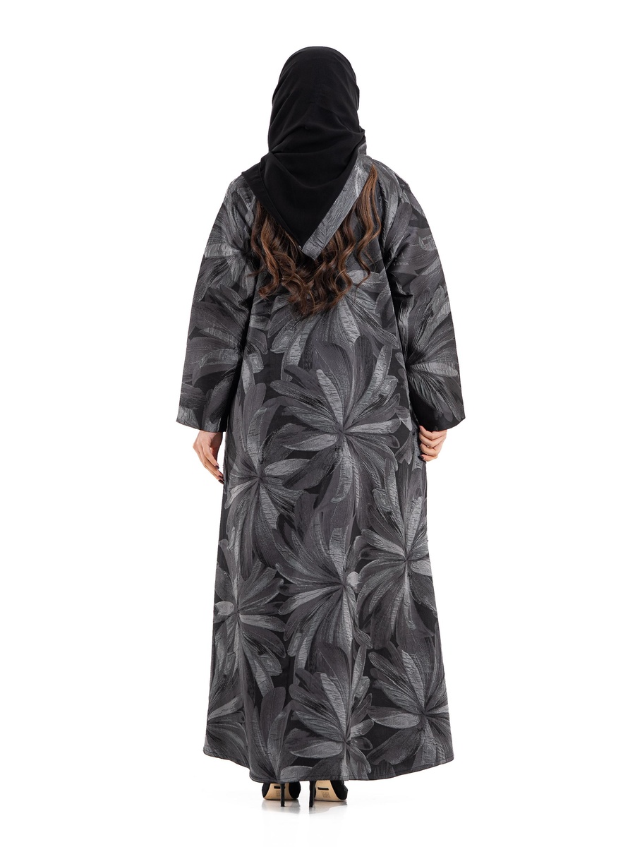 Grey Floral Print Blazer Abaya