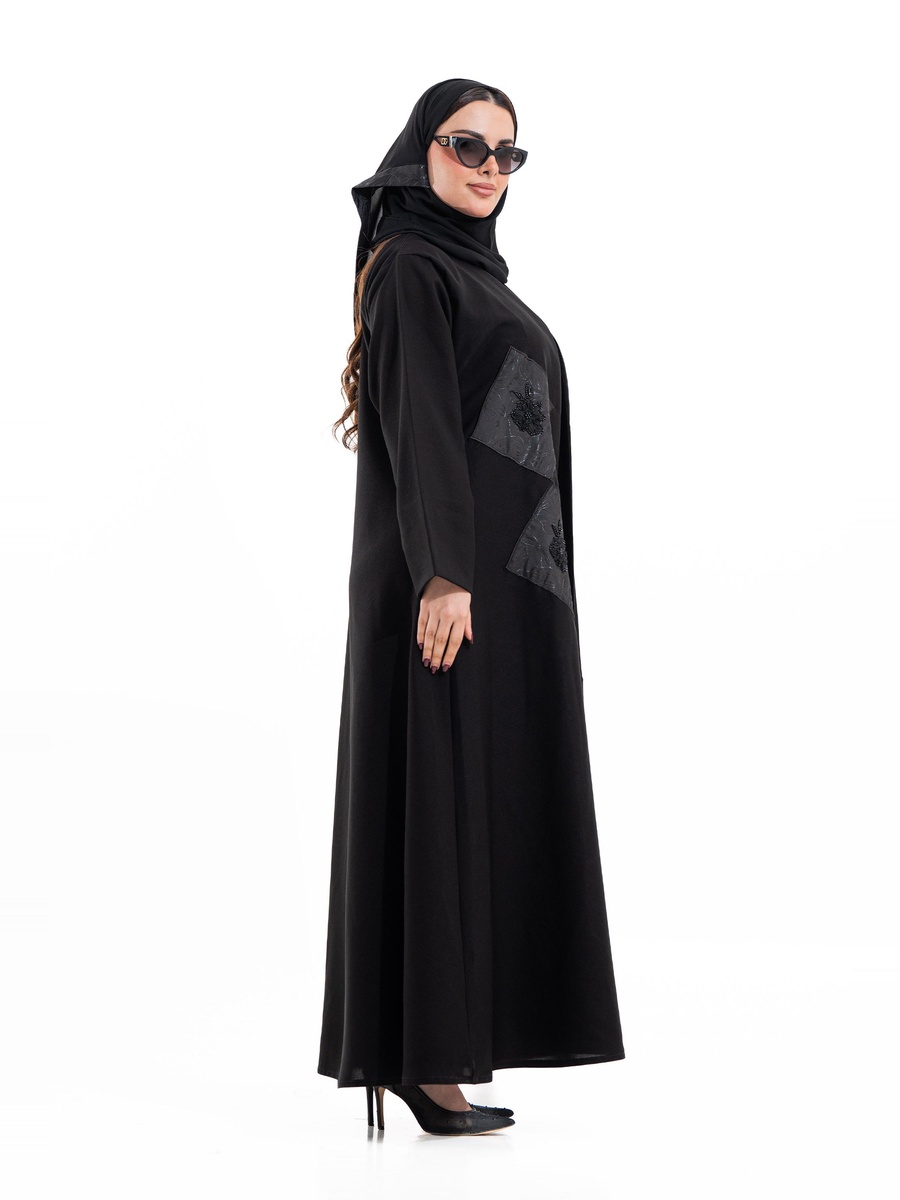 Black Embellished Open Front Abaya