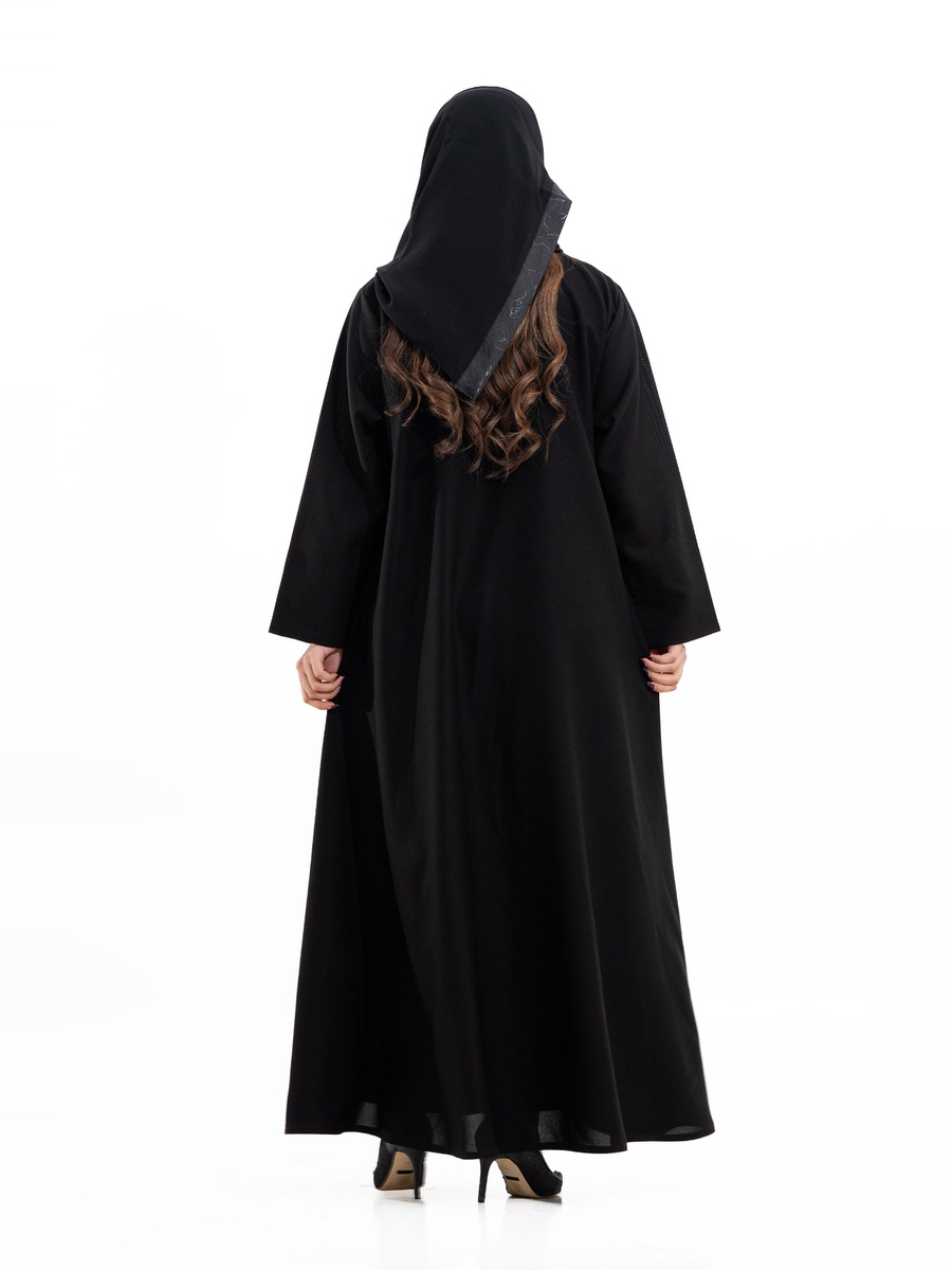 Black Embellished Open Front Abaya