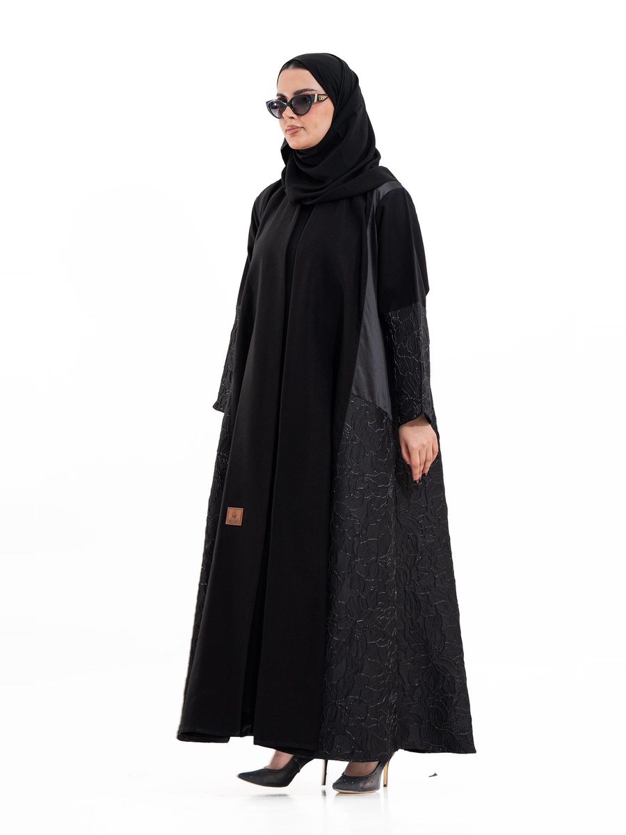 Black Embellished A-Line Abaya
