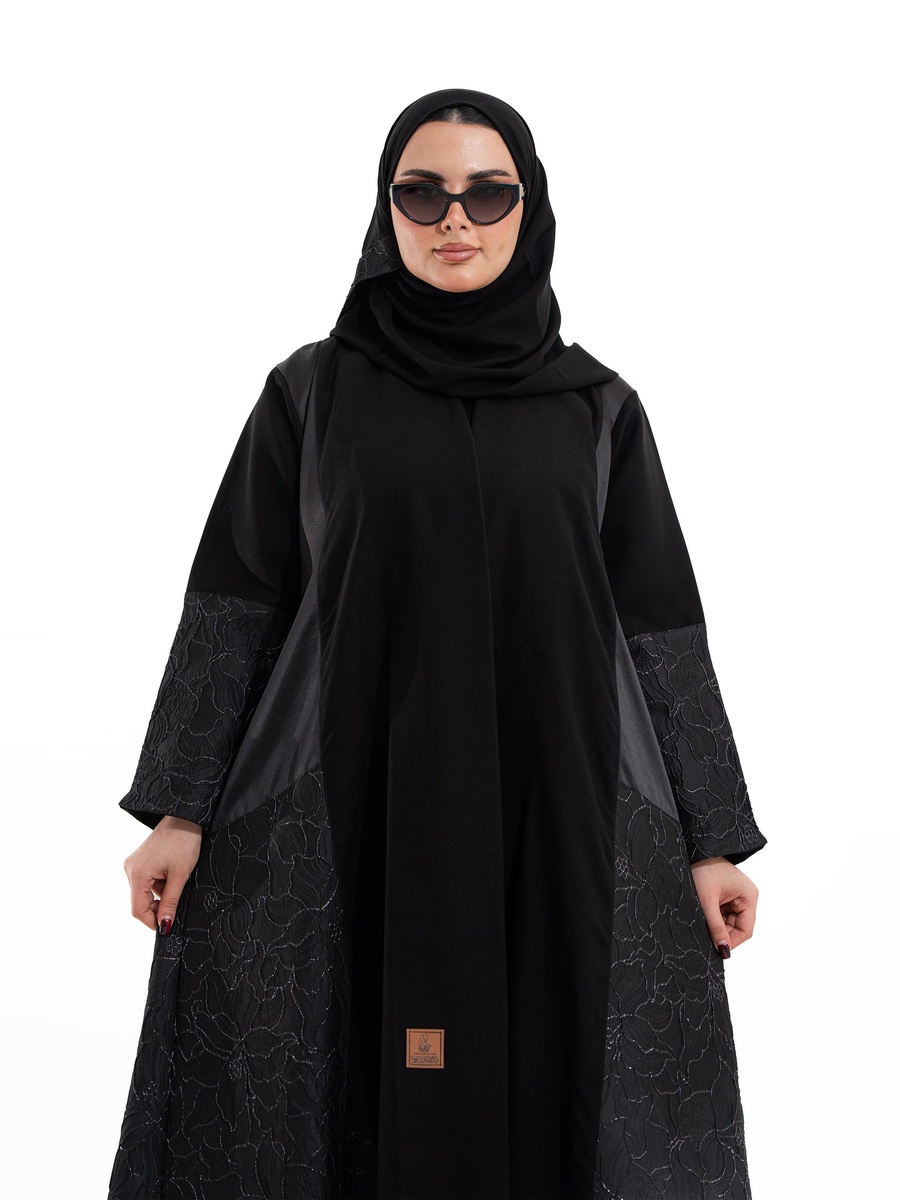 Black Embellished A-Line Abaya