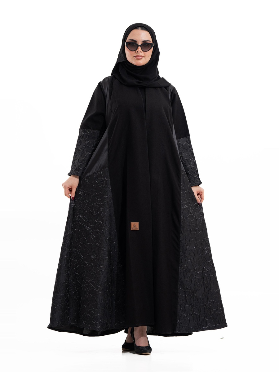 Black Embellished A-Line Abaya