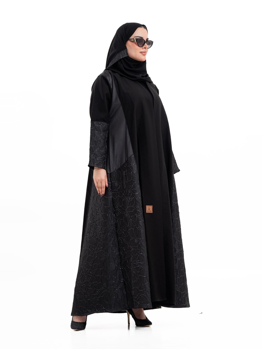 Black Embellished A-Line Abaya