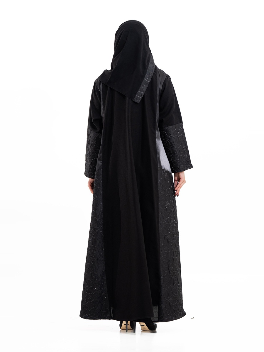 Black Embellished A-Line Abaya