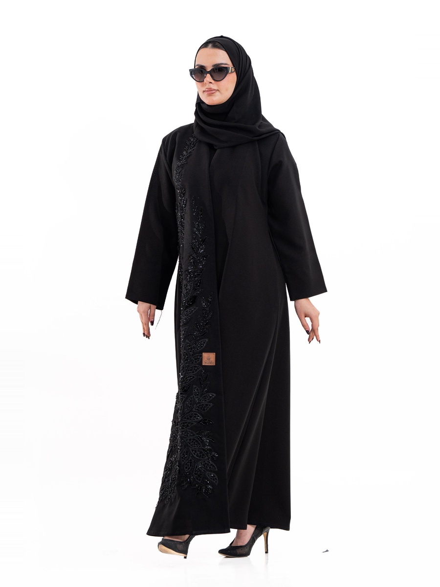 Black Embroidered A-Line Abaya