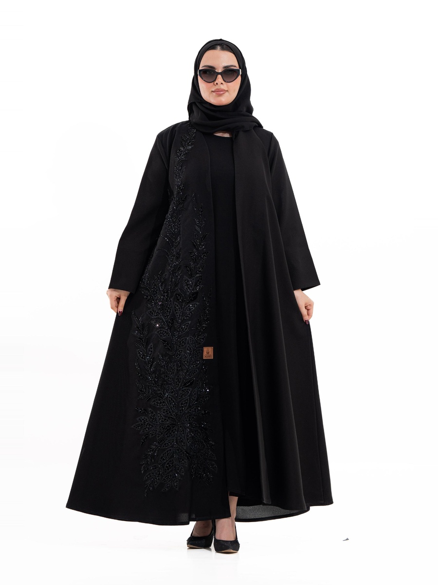 Black Embroidered A-Line Abaya
