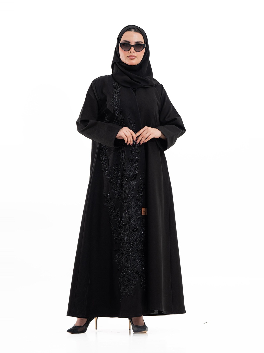 Black Embroidered A-Line Abaya