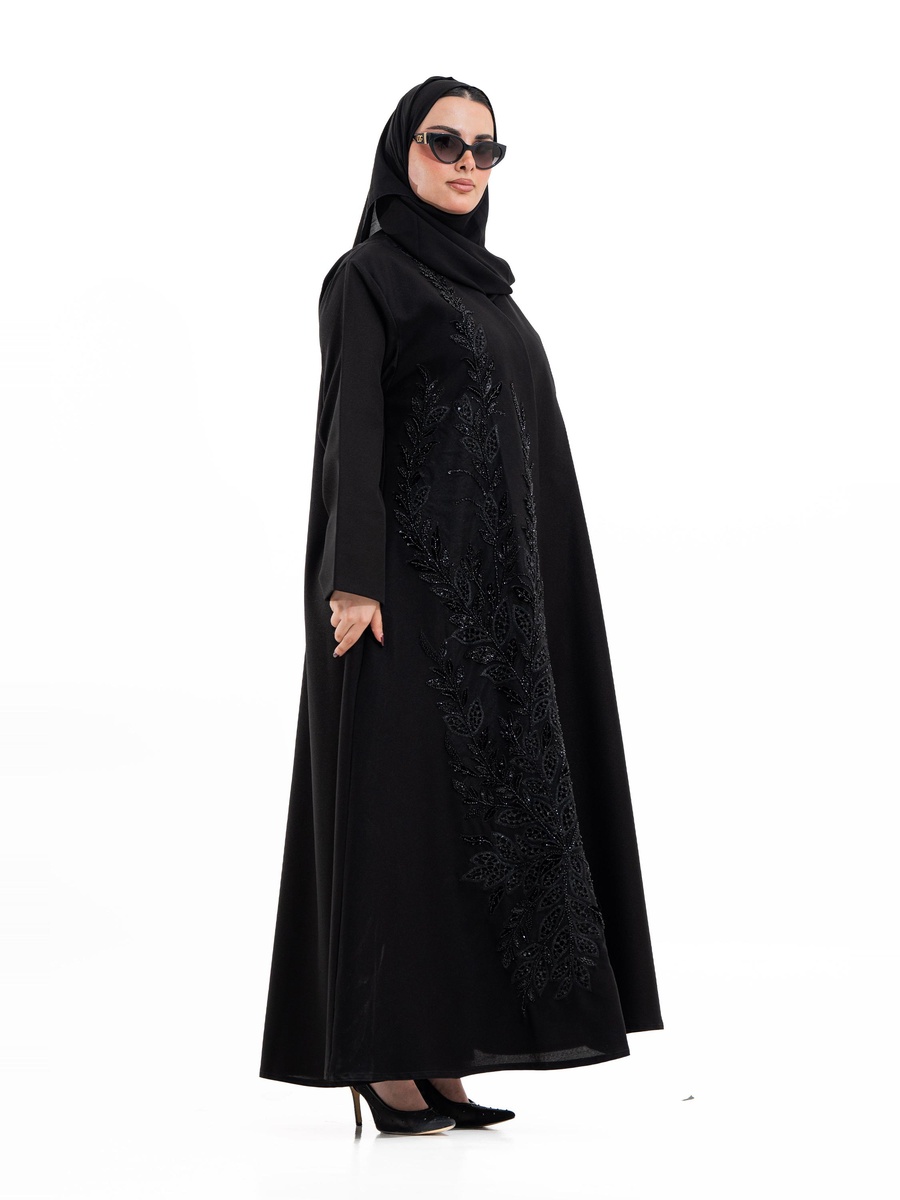 Black Embroidered A-Line Abaya