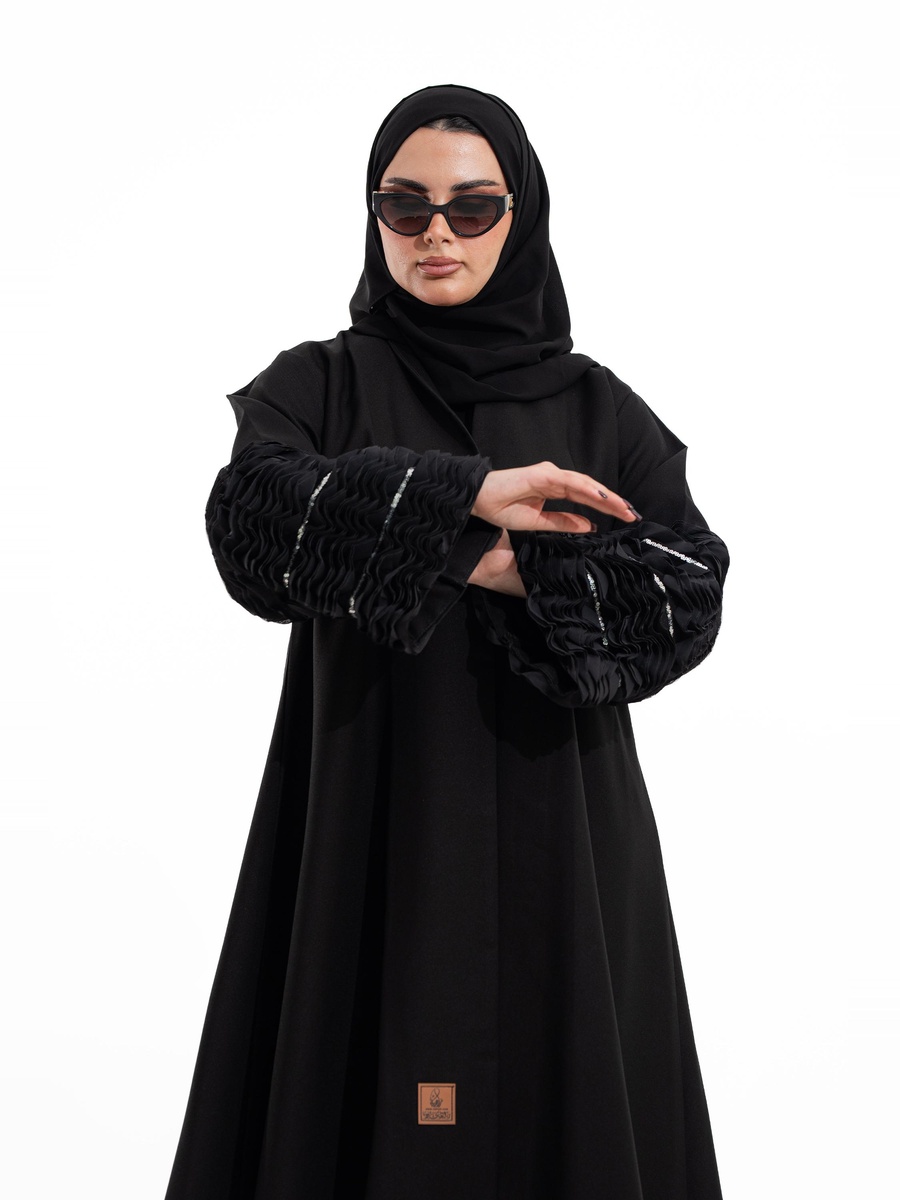 Black Embroidered Open Front Abaya
