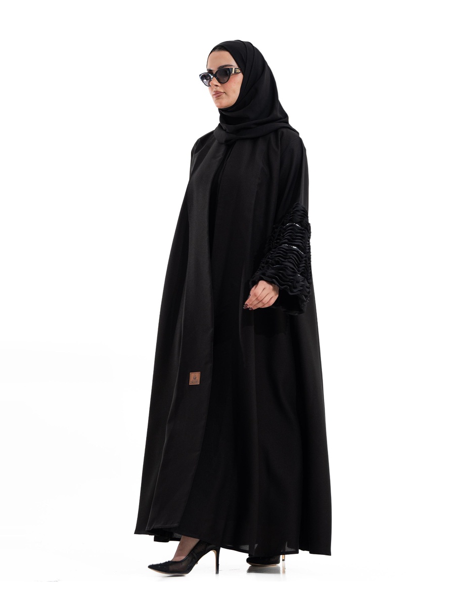 Black Embroidered Open Front Abaya