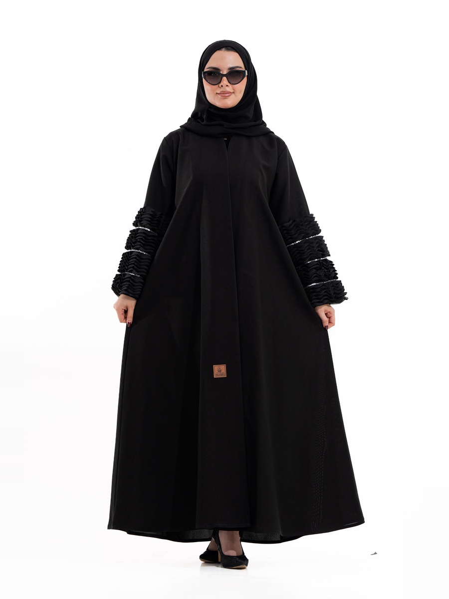 Black Embroidered Open Front Abaya