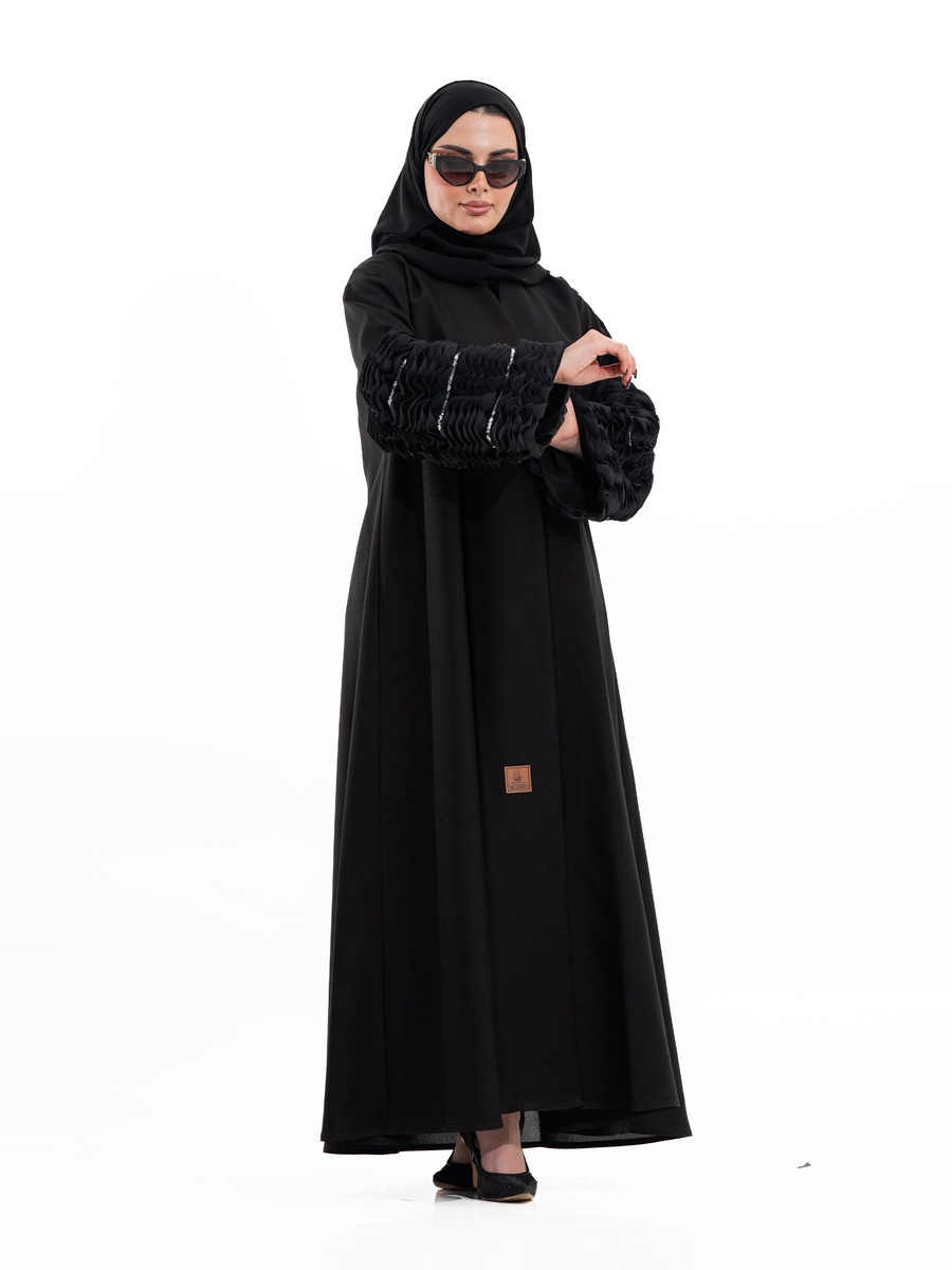 Black Embroidered Open Front Abaya