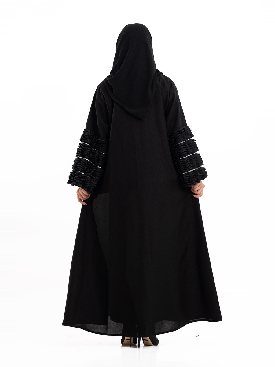 Black Embroidered Open Front Abaya