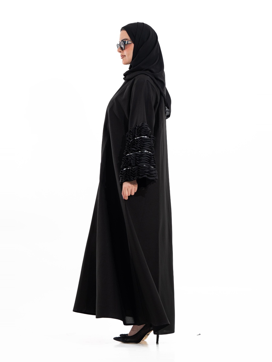 Black Embroidered Open Front Abaya