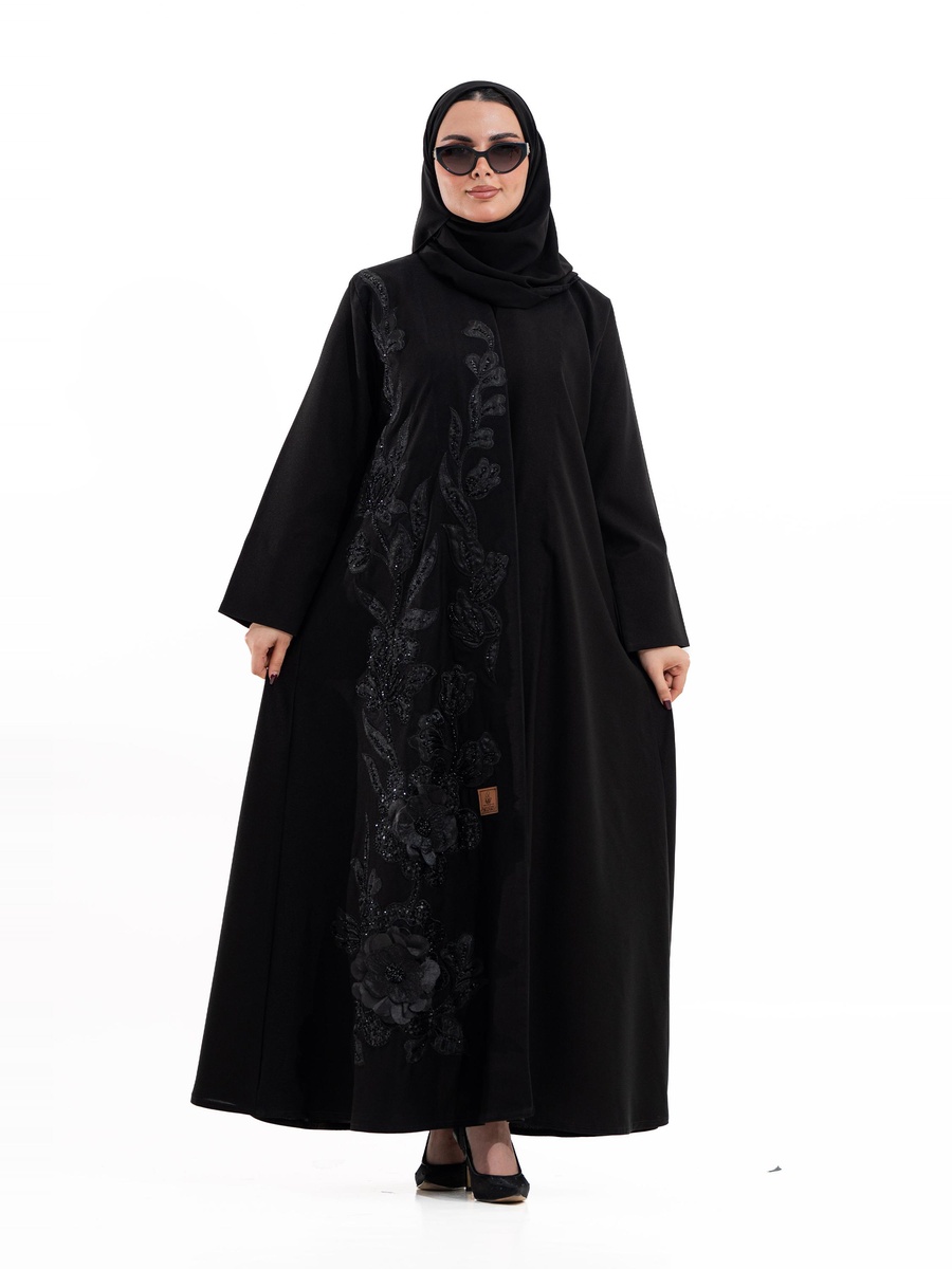 Black Embroidered A-Line Abaya