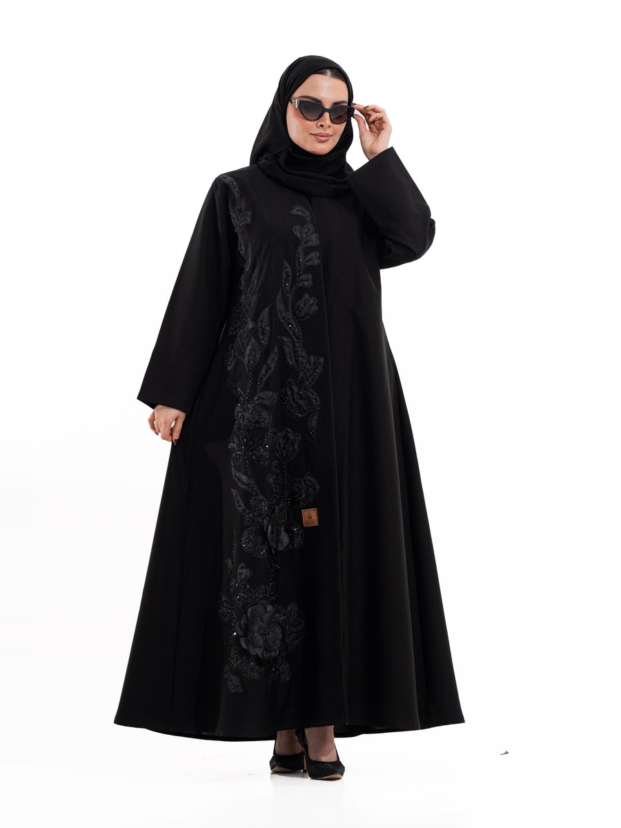Black Embroidered A-Line Abaya
