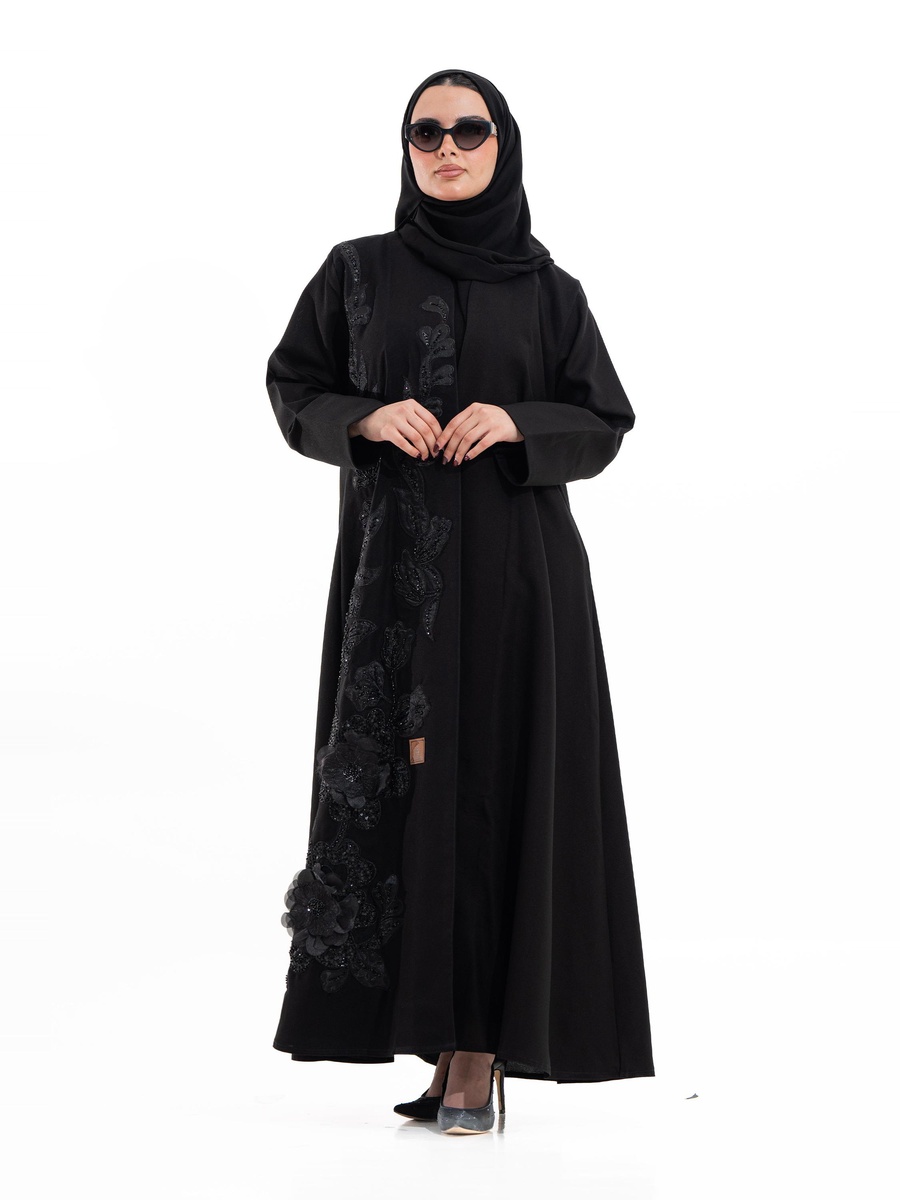Black Embroidered A-Line Abaya