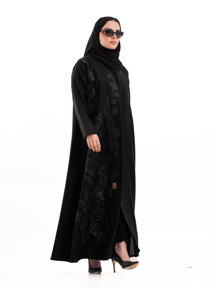 Black Embroidered A-Line Abaya