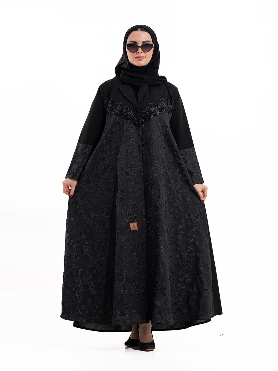 Black Embroidered A-Line Abaya