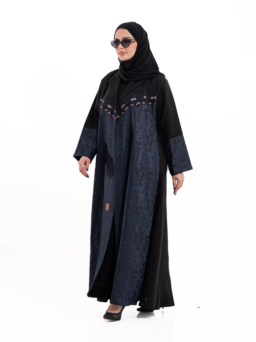 Navy Blue Embroidered A-Line Jalabaiya