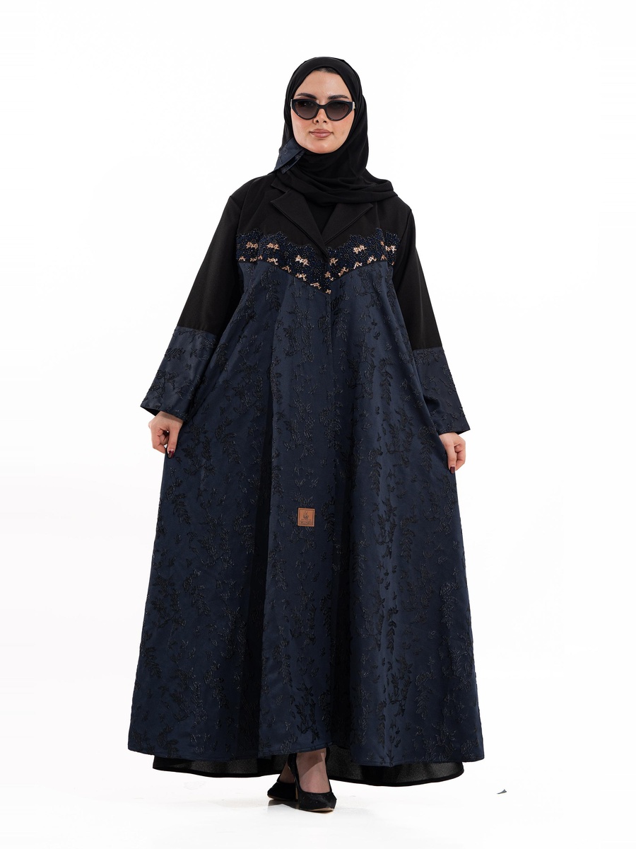 Navy Blue Embroidered A-Line Jalabaiya