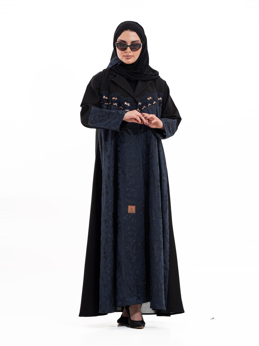Navy Blue Embroidered A-Line Jalabaiya