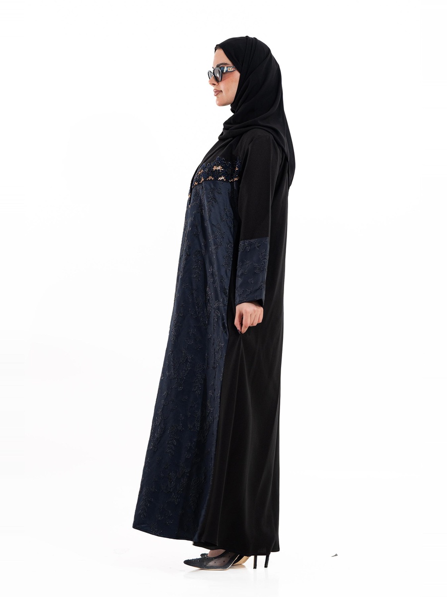 Navy Blue Embroidered A-Line Jalabaiya