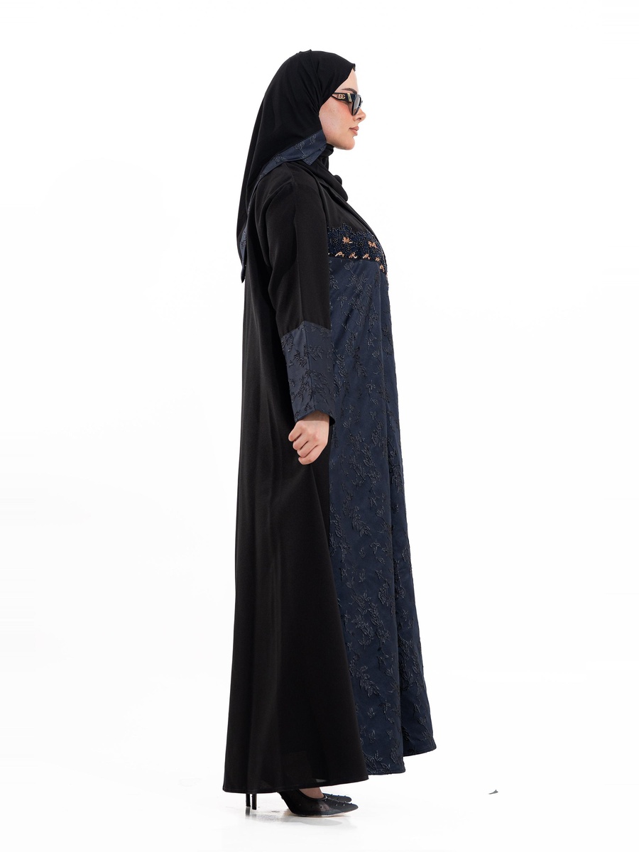 Navy Blue Embroidered A-Line Jalabaiya