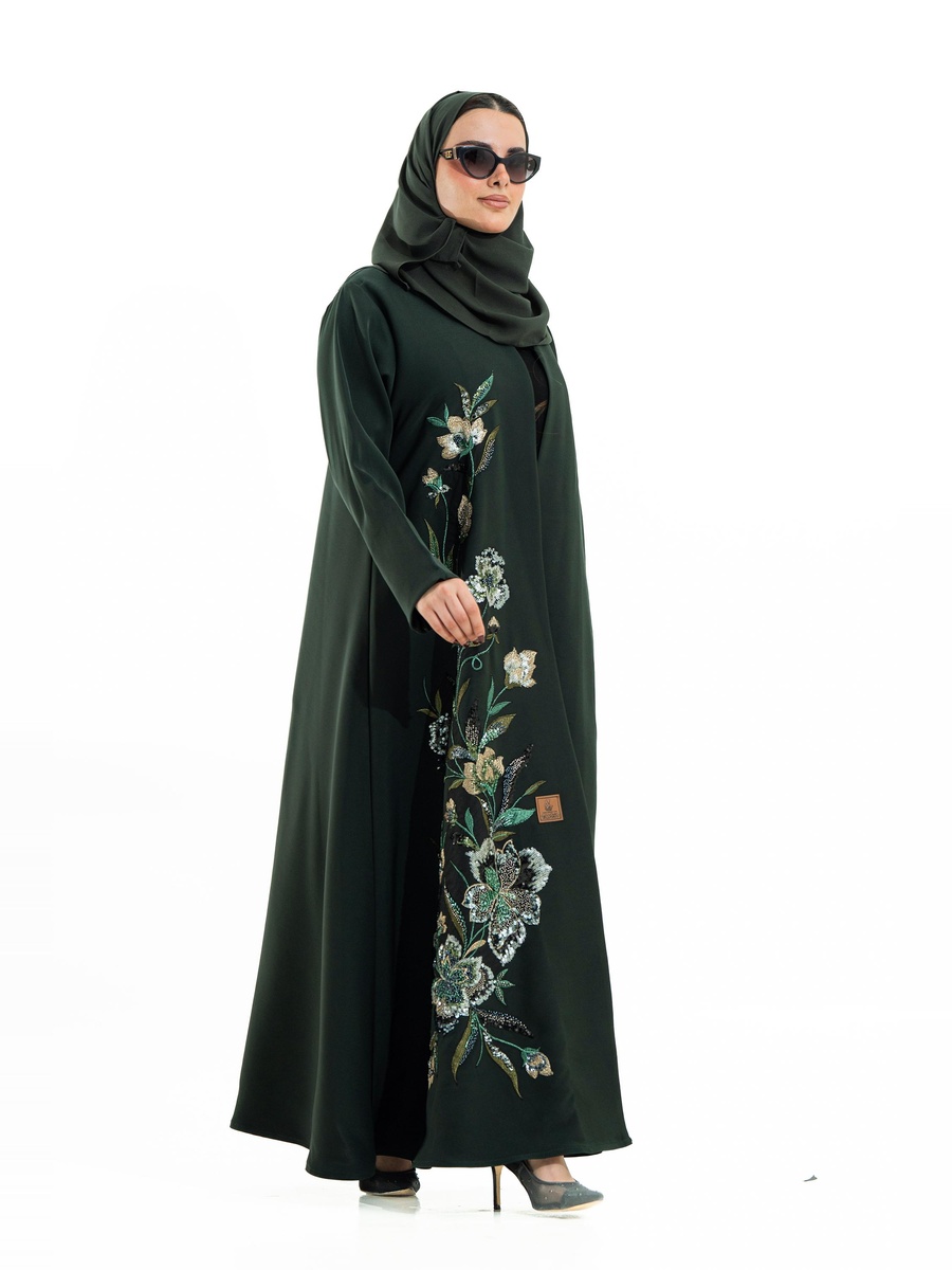 Olive Green Floral Embroidered Abaya