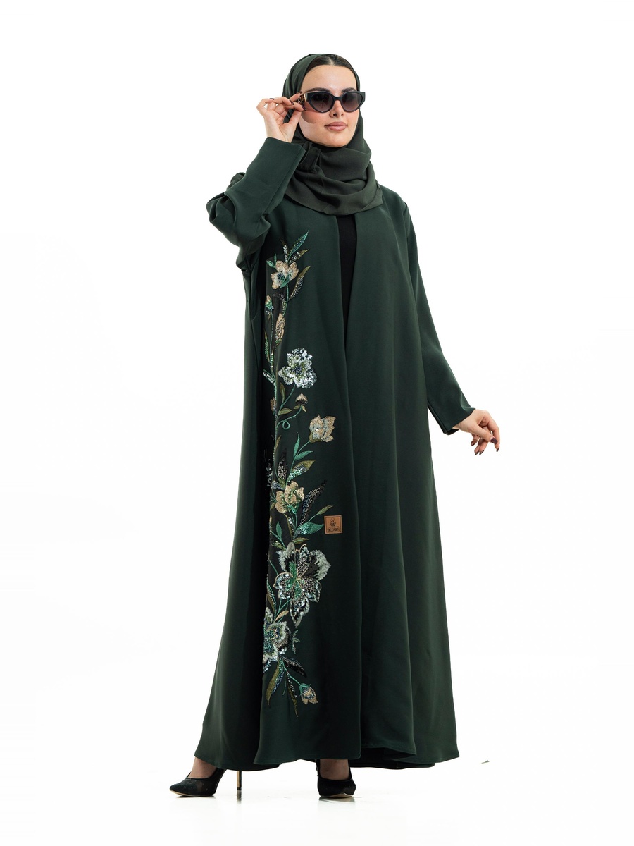 Olive Green Floral Embroidered Abaya