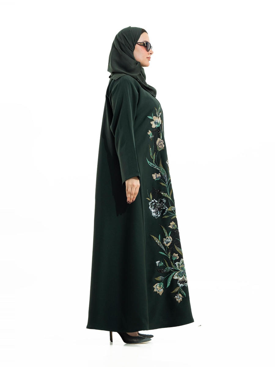 Olive Green Floral Embroidered Abaya