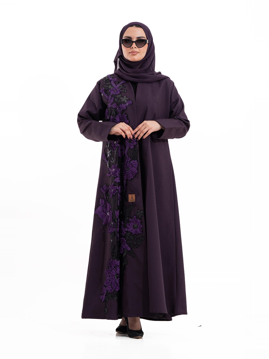 Purple Floral Embellished Abaya