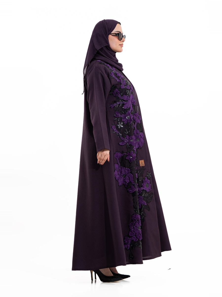 Purple Floral Embellished Abaya