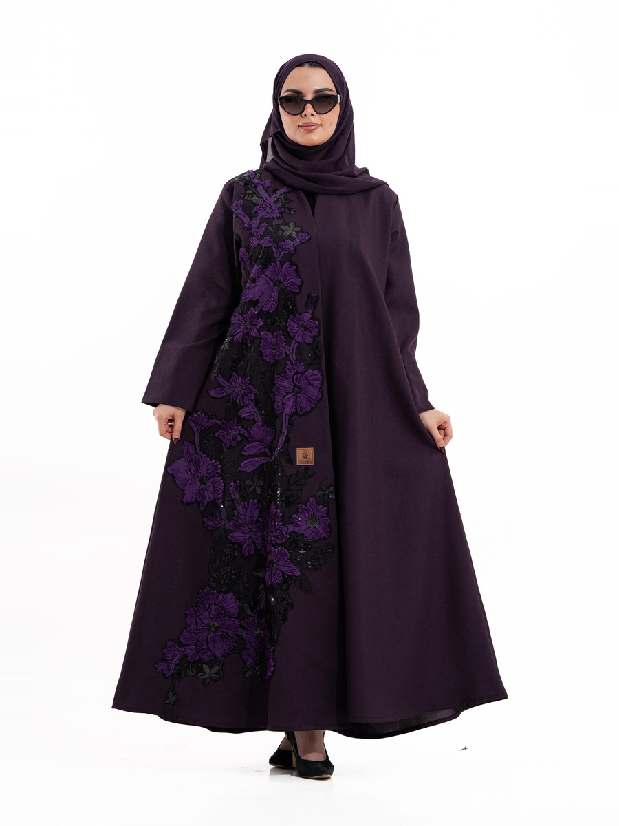 Purple Floral Embellished Abaya