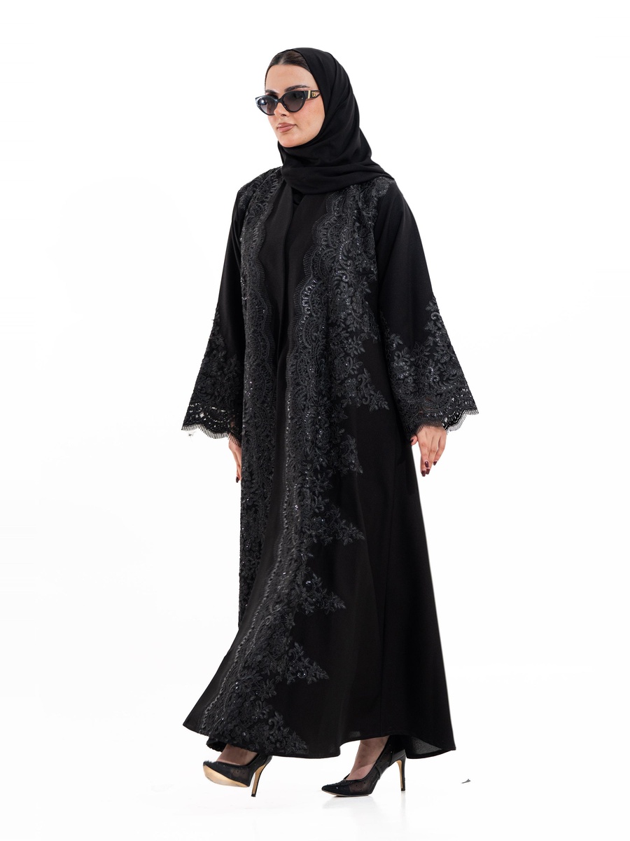Purple Floral Embellished Abaya