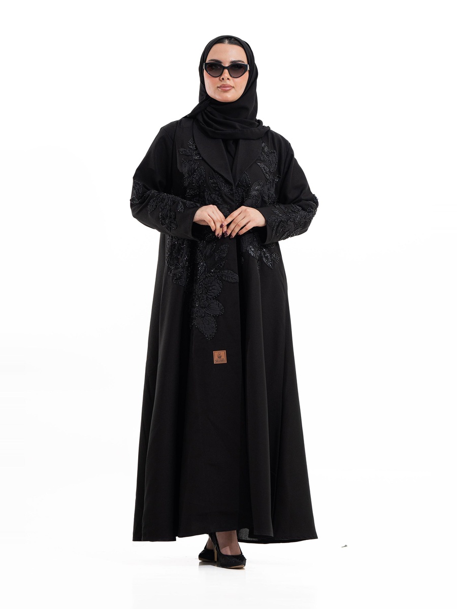 Black Manals Embellished Shawl Lapel Abaya