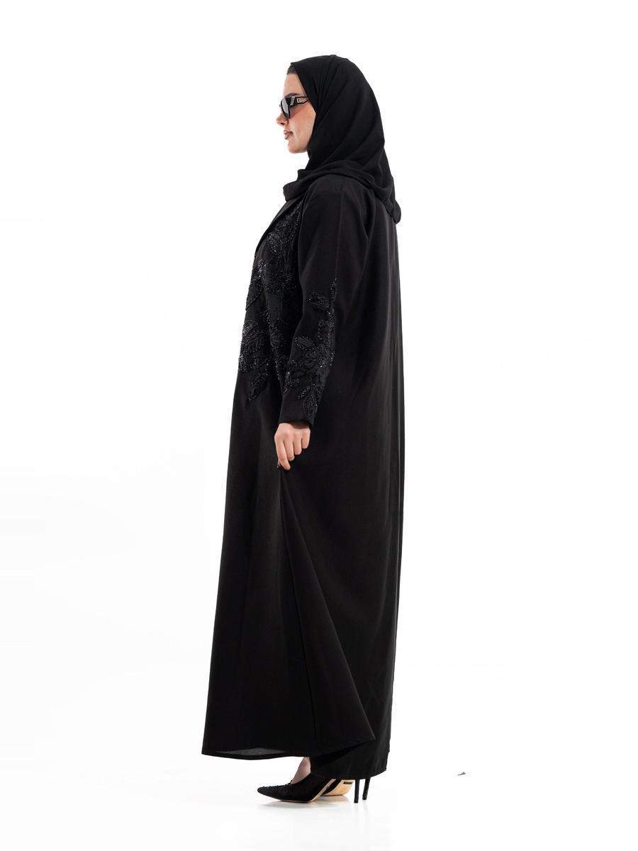 Black Manals Embellished Shawl Lapel Abaya
