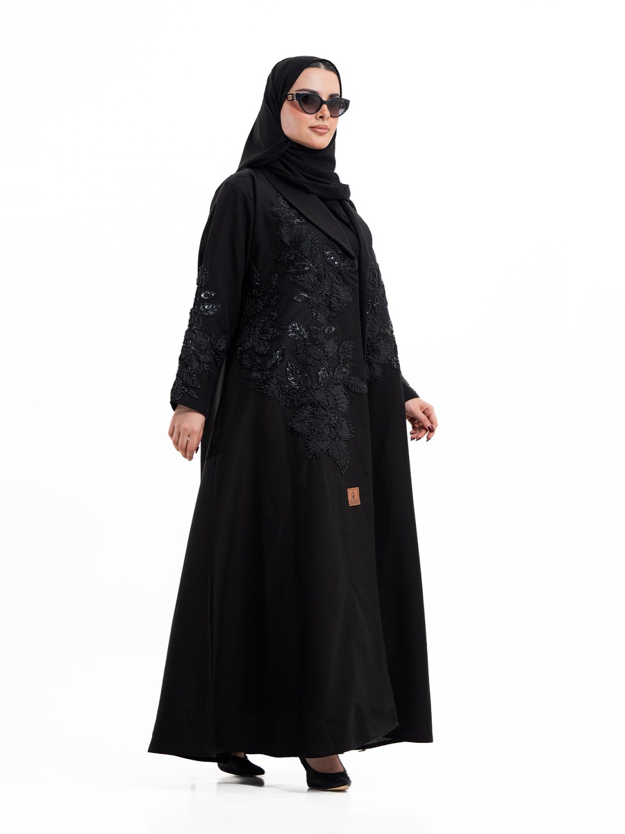 Black Manals Embellished Shawl Lapel Abaya