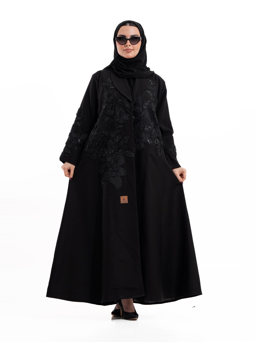 Black Manals Embellished Shawl Lapel Abaya