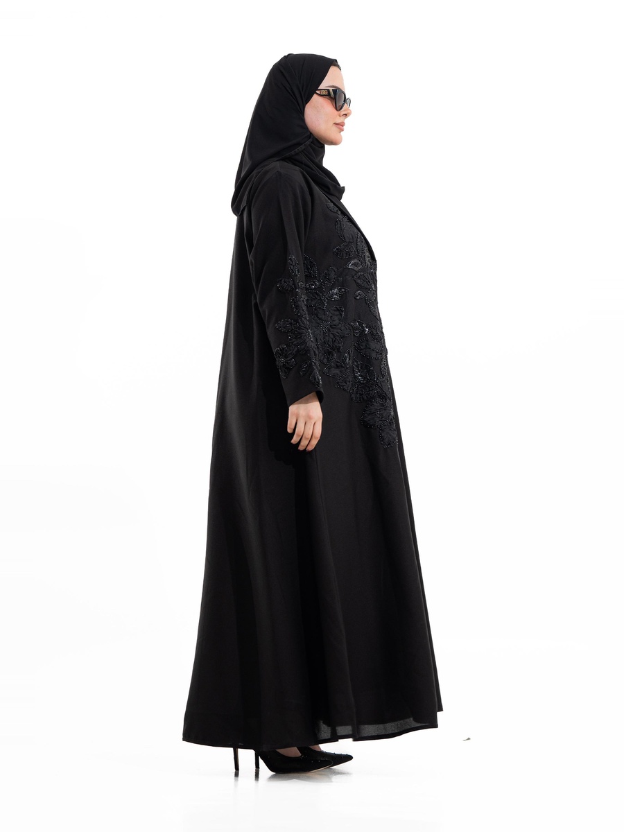 Black Manals Embellished Shawl Lapel Abaya