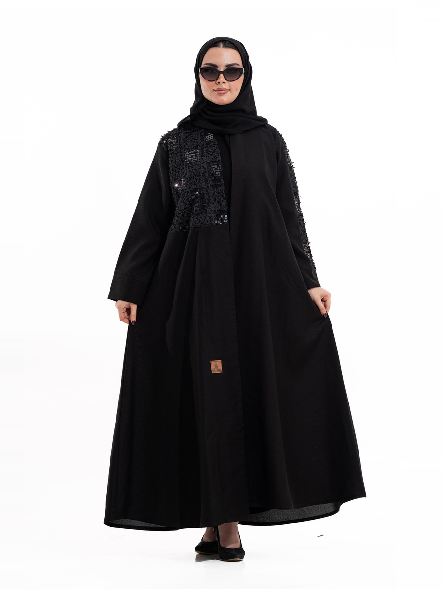 Black Abeer Embellished V Neck Abaya