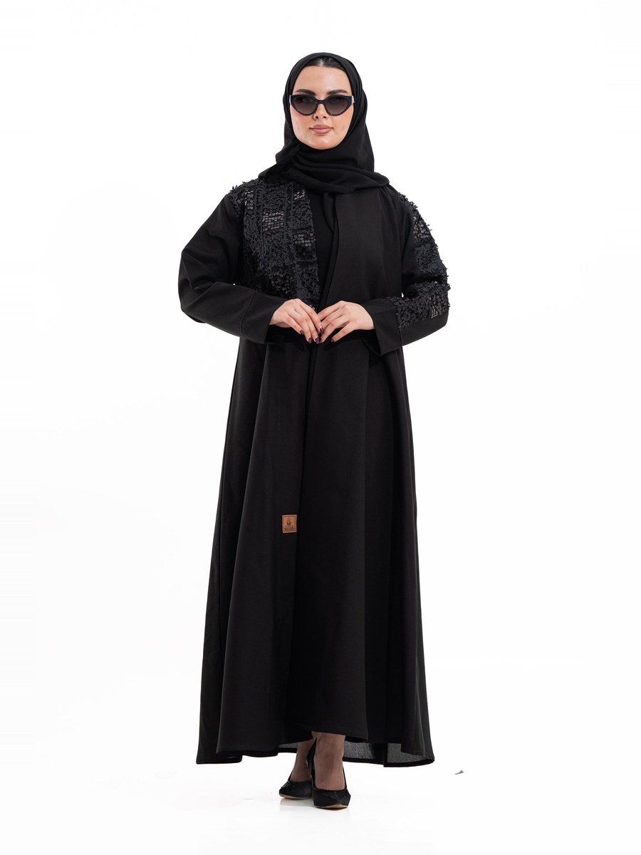 Black Abeer Embellished V Neck Abaya