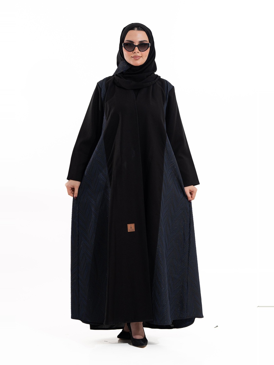 Black Israa Jacquard V Neck Abaya