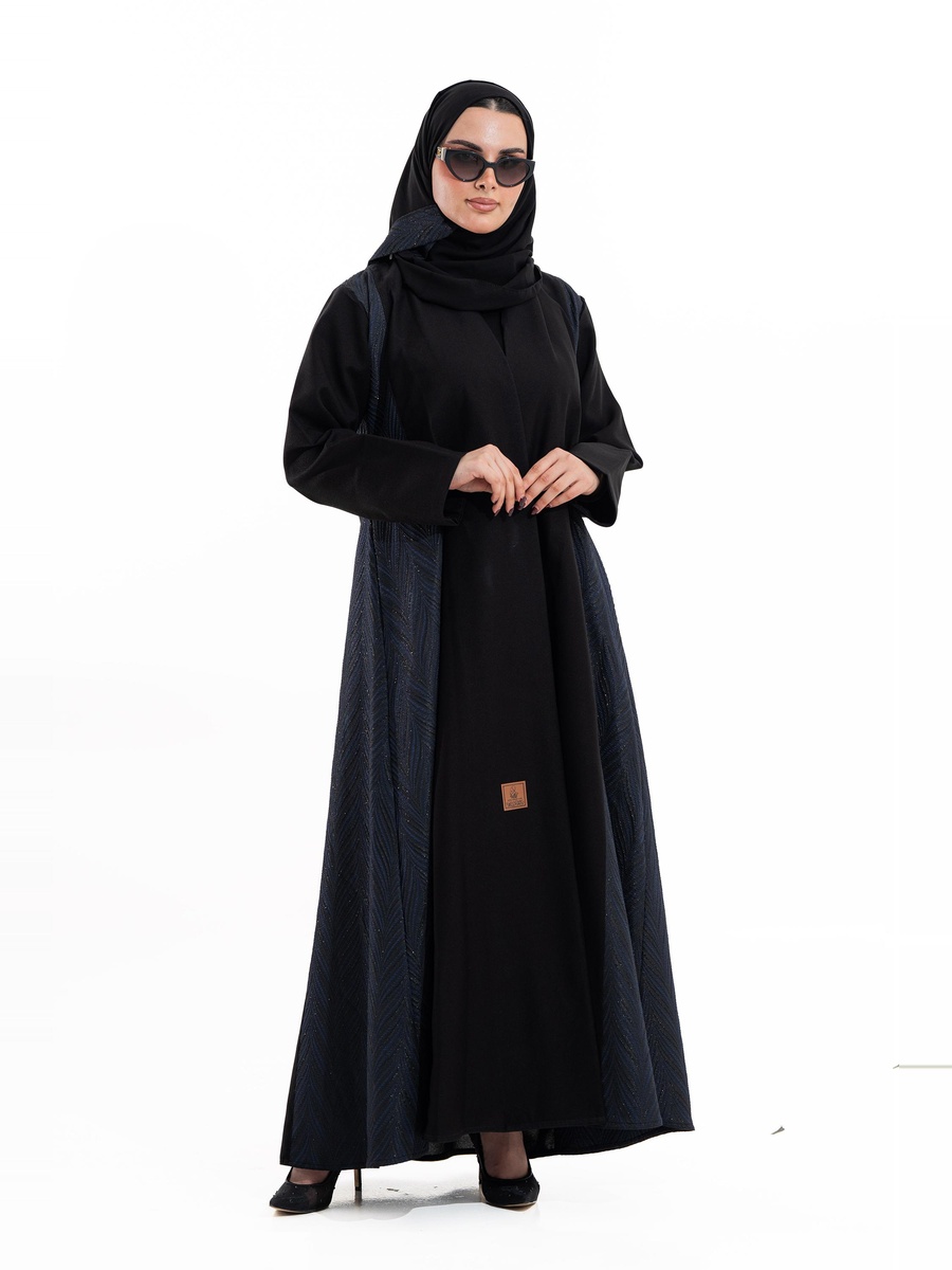 Black Israa Jacquard V Neck Abaya