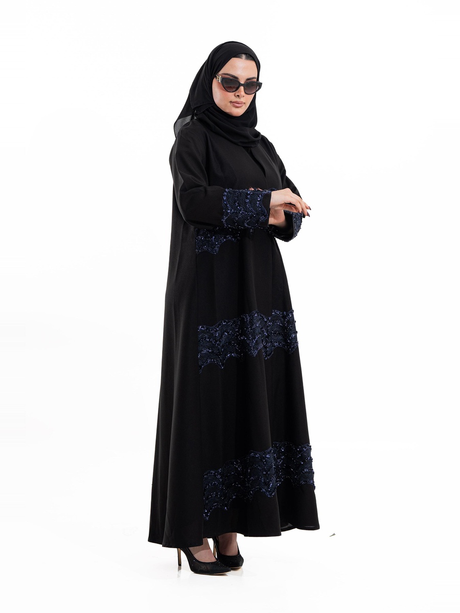 Black Bayan Crystal Tulle Embellished Abaya