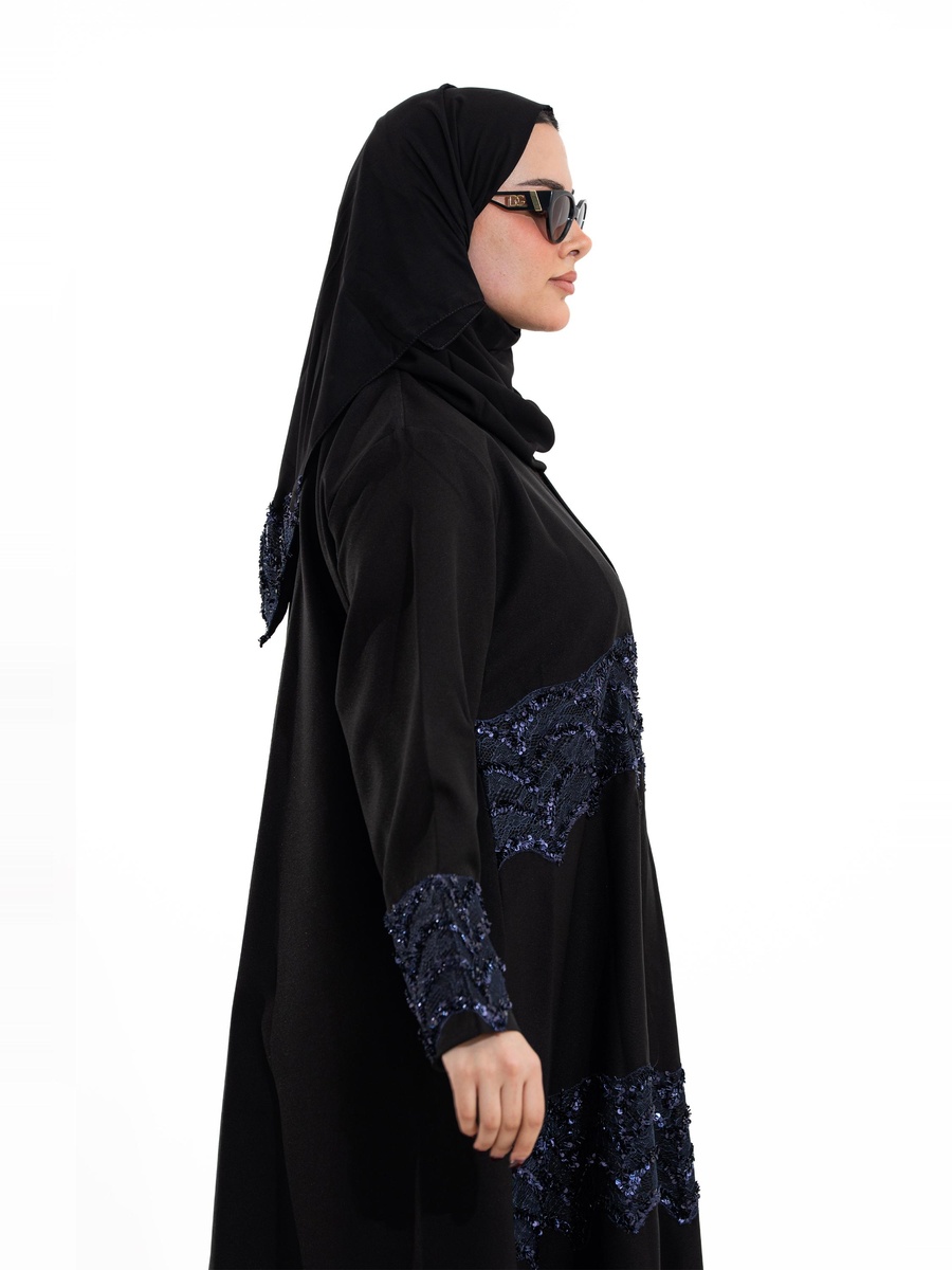Black Bayan Crystal Tulle Embellished Abaya