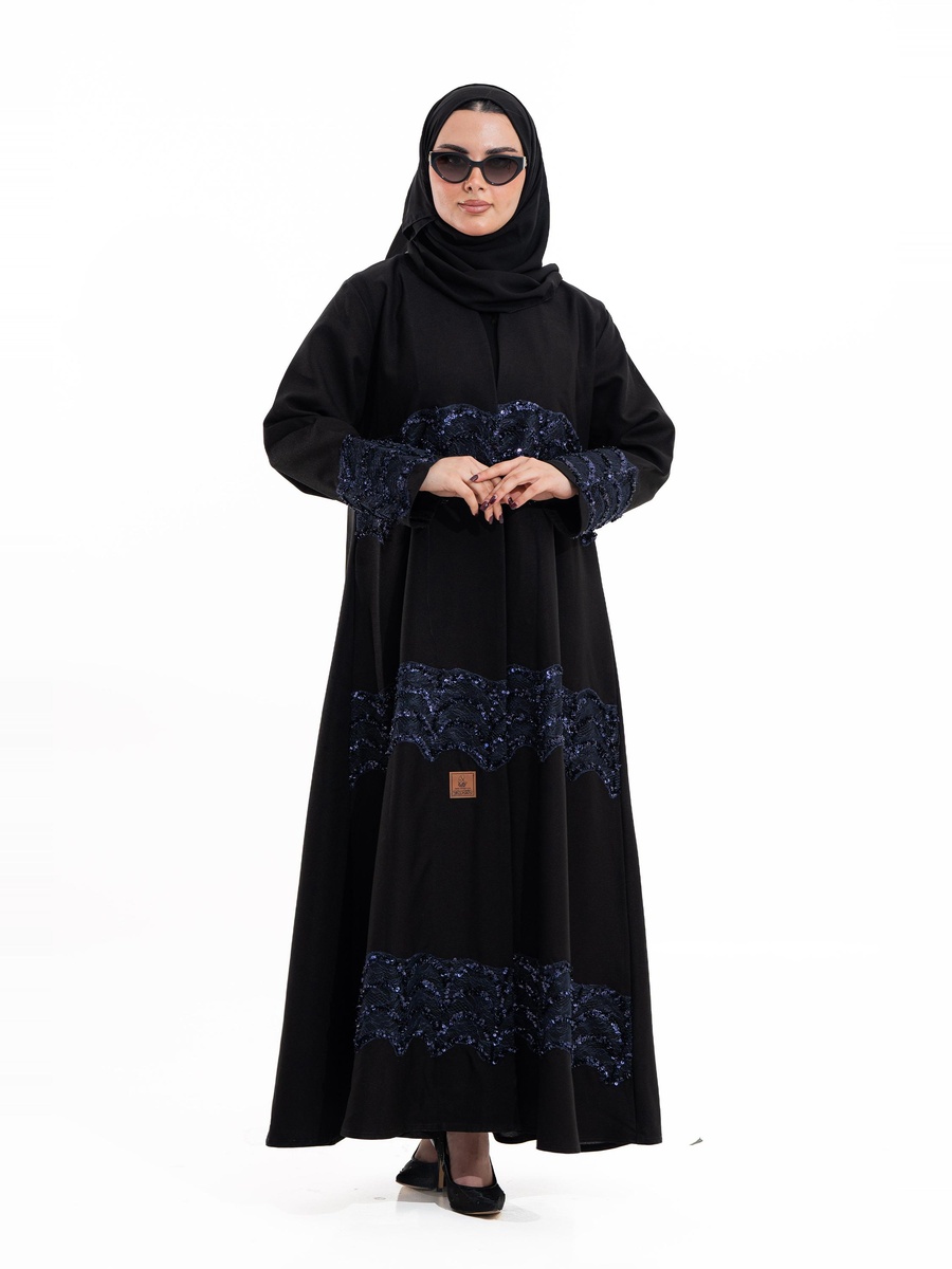Black Bayan Crystal Tulle Embellished Abaya