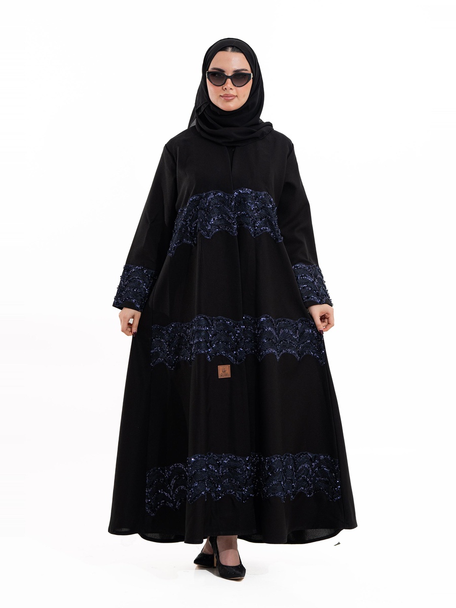 Black Bayan Crystal Tulle Embellished Abaya